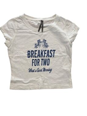 Anthropologie Top Cat Breakfast Graphic Cropped Short Sleeve Tee White Size XXS